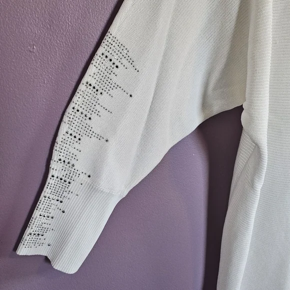 Chico's White Knit Silver Rhinestone Oversized Dolman Sleeve Sweater Tunic - Picture 6 of 12